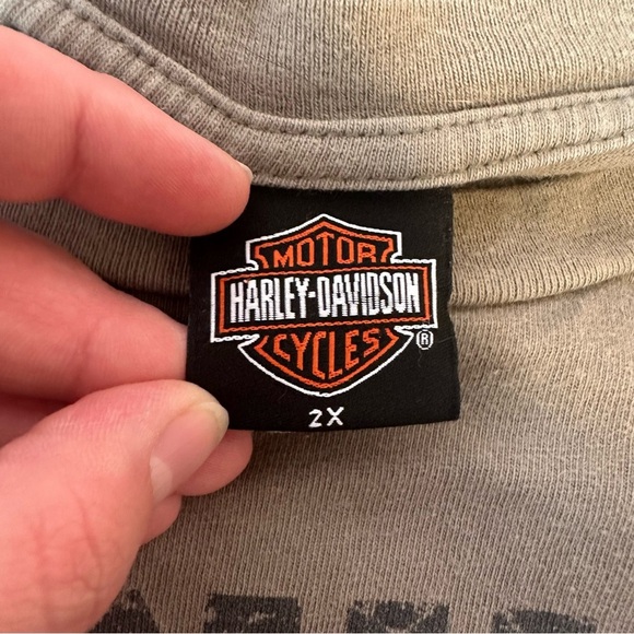 Harley-Davidson Vintage 2002 Men’s T-Shirt Size 2X Olive Green Logo Made In USA - Picture 7 of 8